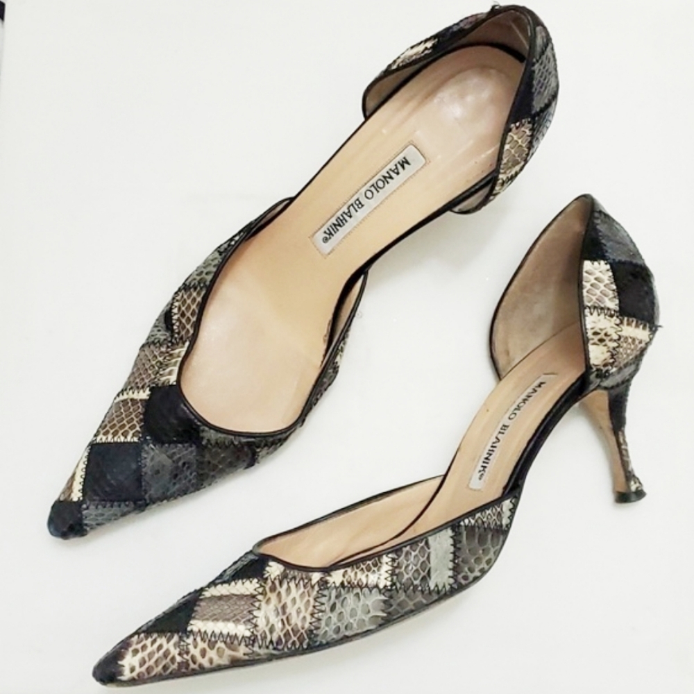 Manolo Blahnik Lizard D'Orsay Patchwork Heels 39.5